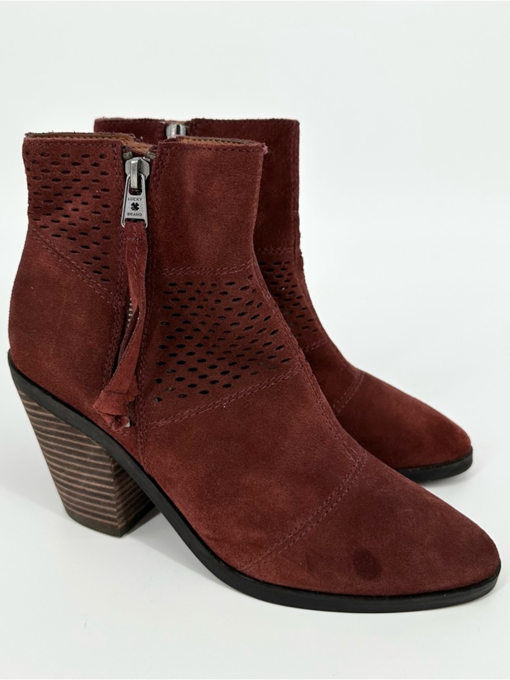 Lucky Brand Ramses Perforated Suede Leather Ankle Boots